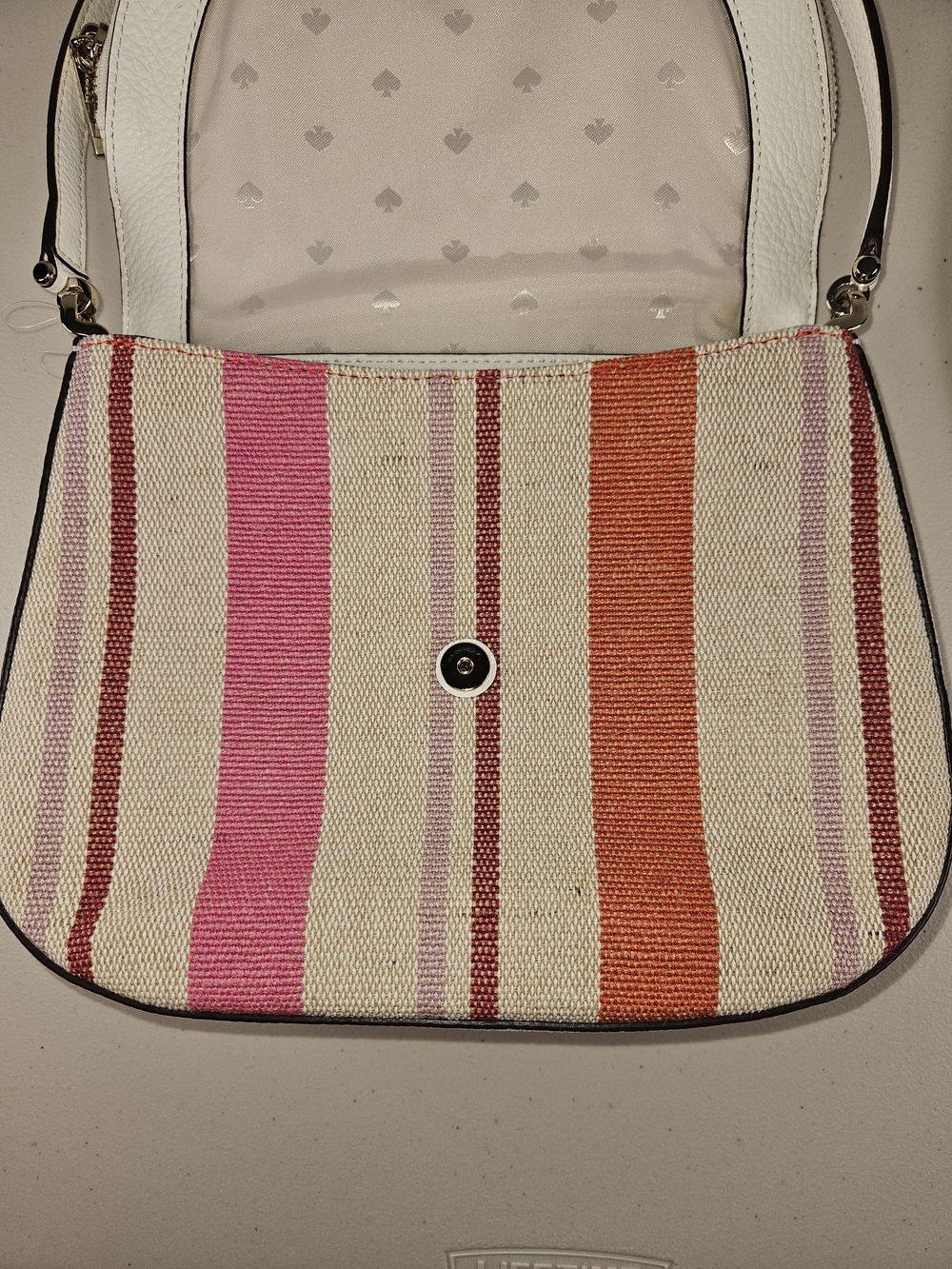 Kate Spade Leila Leather Flap Shoulder White Multi Color Stripe Like New W Strap - Picture 8 of 16